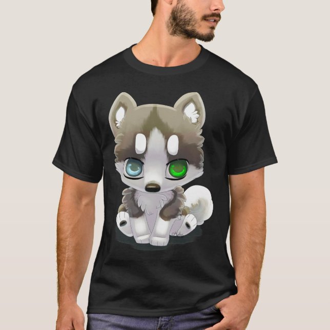 T-shirt Cute Hétéroocromie Brown Husky (Devant)
