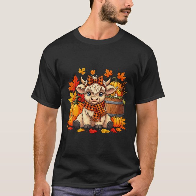 T-shirt Cute Highland Cow In Plaid F Autumn Fall Season Ar (Devant)