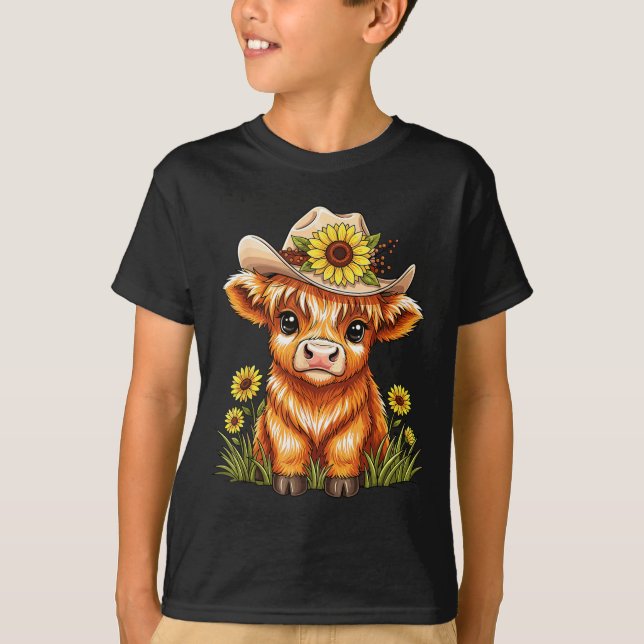 T-shirt Cute Highland Cow Sunflower Farm Scottish Highland (Devant)