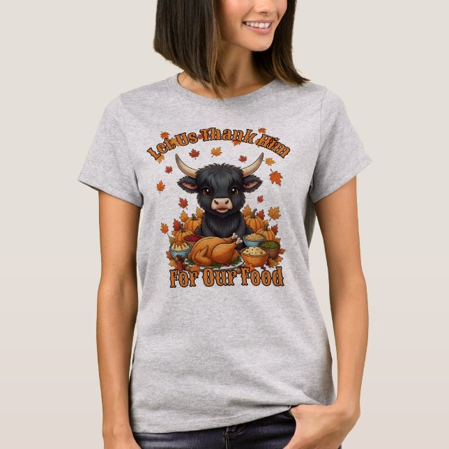 T-shirt Cute Highland Cow Thanksgiving Feast Tee (Devant)