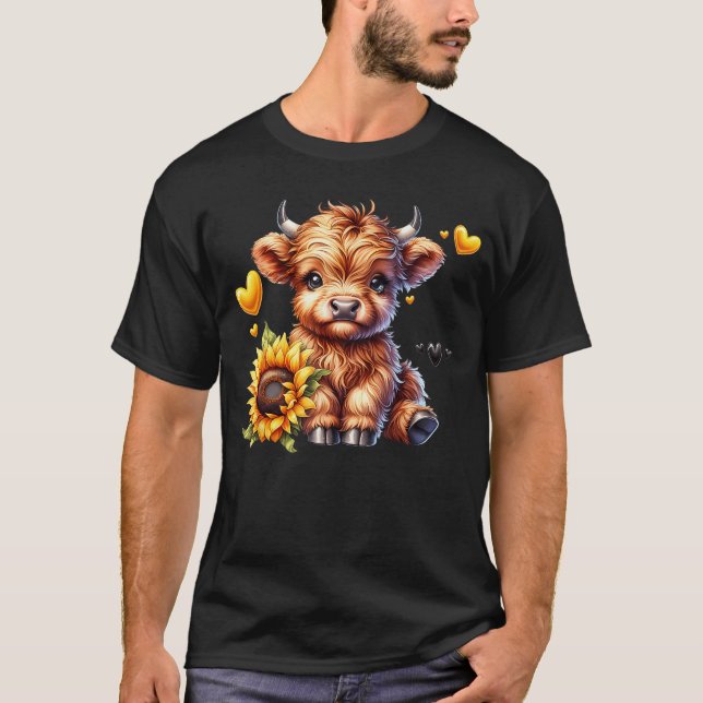 T-shirt Cute Highland Cow with Sunflower Women Girl friend (Devant)