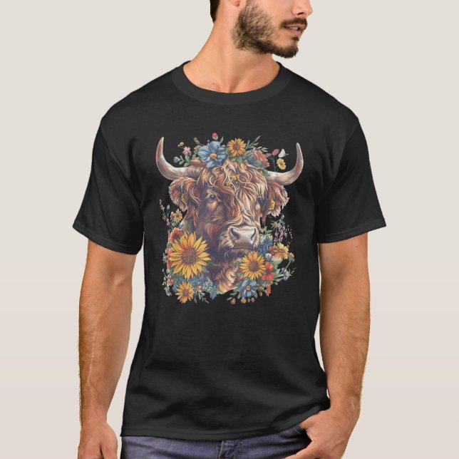 T-shirt Cute Highland Cow With Sunflowers Funny Calf Anima (Devant)