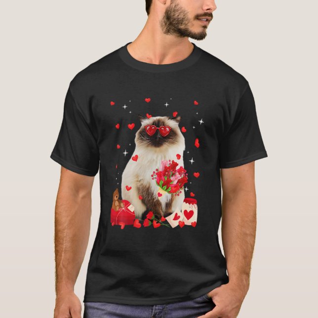 T-shirt Cute Himalayan Chat Valentine Fun Chat Papa Chat M (Devant)