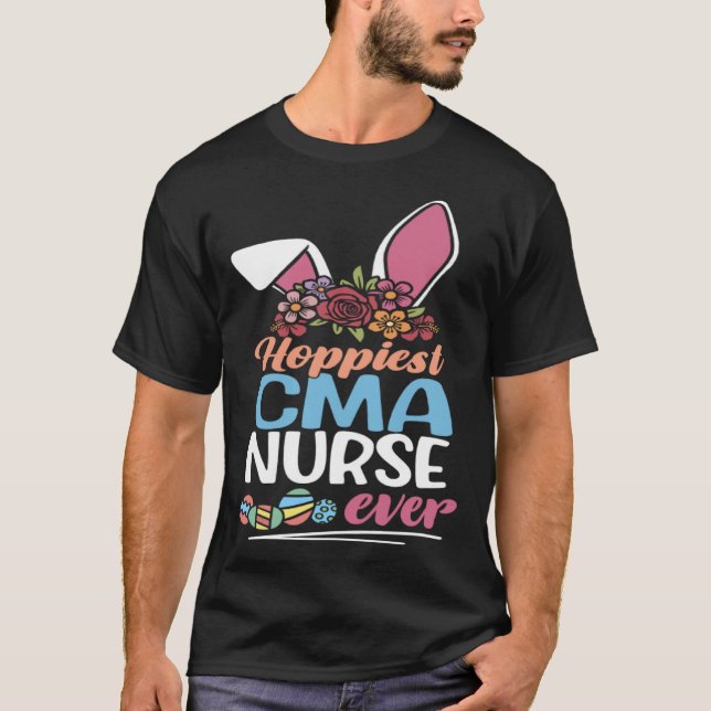 T-shirt Cute Hoppiest CMA Nurse Ever Bunny Ear Red Plaid E (Devant)