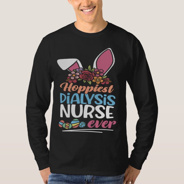 T-shirt Cute Hoppiest Dialysis Nurse Ever Bunny Ear Red Pl (Devant)