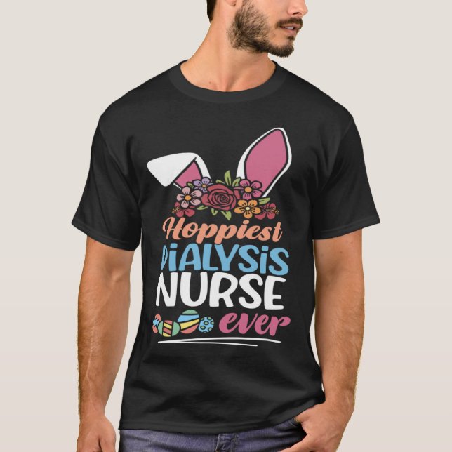 T-shirt Cute Hoppiest Dialysis Nurse Ever Bunny Ear Red Pl (Devant)
