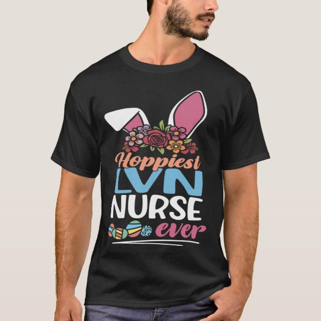 T-shirt Cute Hoppiest LVN Nurse Ever Bunny Ear Red Plaid E (Devant)