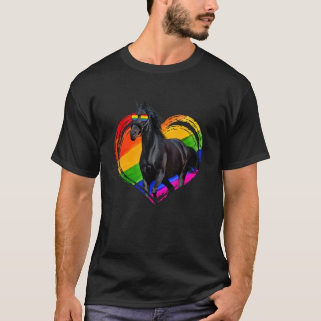 T-shirt Cute Horse Rainbow Heart Animal Gay Lesbian Pride (Devant)