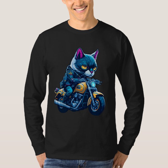 T-shirt Cute house cat riding on a motorcycle  Christmas   (Devant)