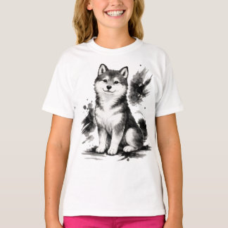 T-shirt 【Cute Husky Japanese Ink Art Girls T-Shirt】