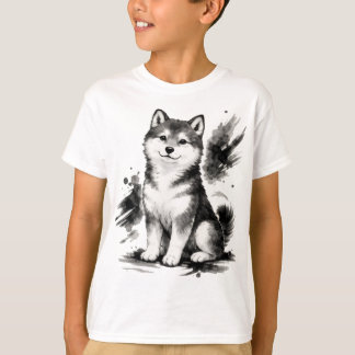 T-shirt 【Cute Husky Japanese Ink Art Kids T-Shirt】