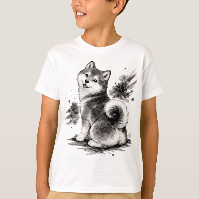 T-shirt 【Cute Husky Japanese Ink Kids T-Shirt】 (Devant)