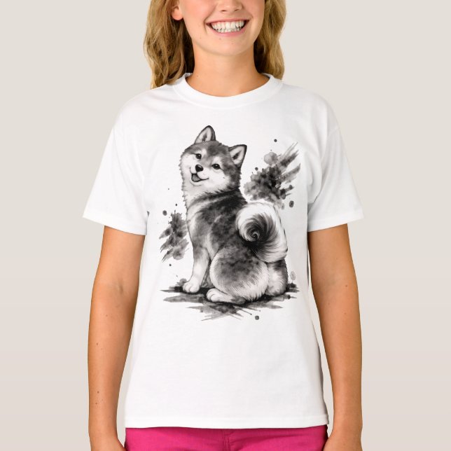 T-shirt 【Cute Husky Japanese Ink Kids T-Shirt】 (Devant)