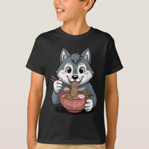 T-shirt Cute Husky Manger Ramen Japonais Kawaii Dog Noodle