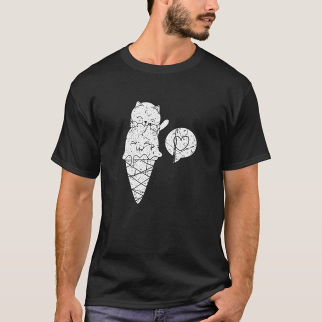 T-shirt Cute Ice Cream Cone Cat Dessert Gelato (Devant)