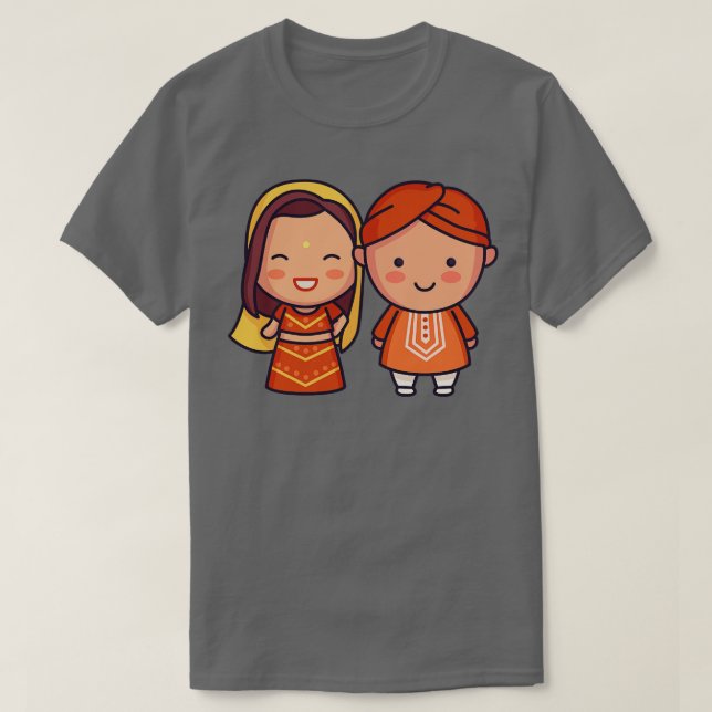 T-shirt Cute Indienne mariée Groom dans les vêtements trad (Design devant)