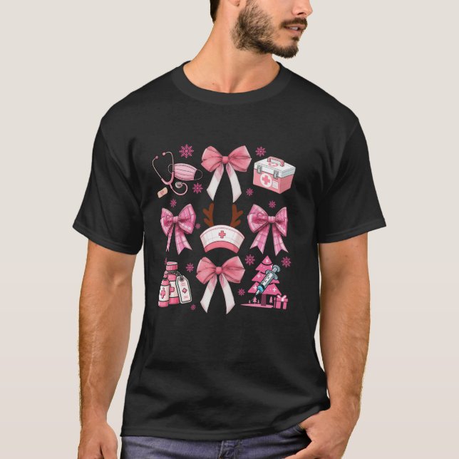 T-shirt Cute infirmière Noël Coquette rose Bow Stethoscope (Devant)