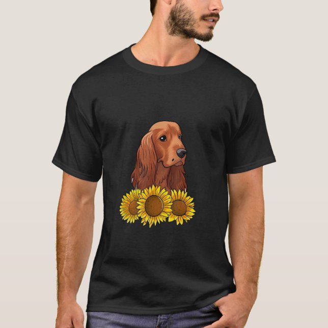 T-shirt Cute Irish Setter  Dog Flower Sunflower (Devant)