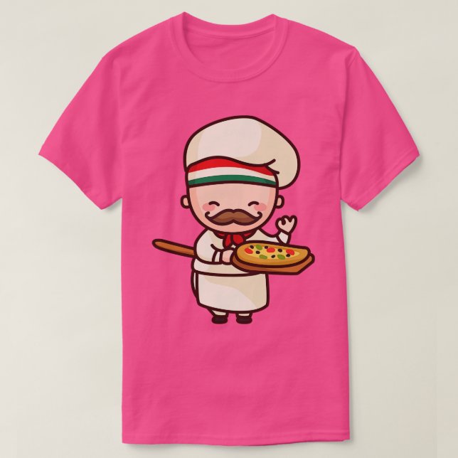 T-shirt Cute Italian Pizza Chef toon Caractère (Design devant)