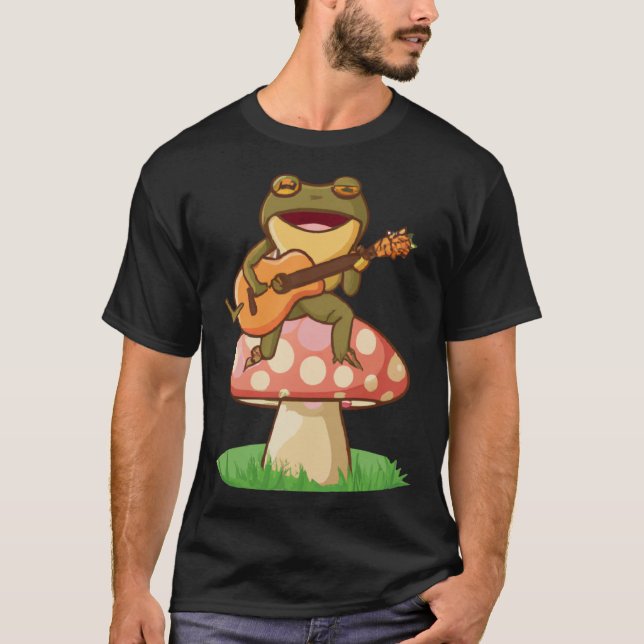T-shirt Cute Japanese frog playing guitar banjo on a mushr (Devant)