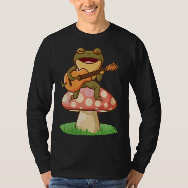 T-shirt Cute Japanese frog playing guitar banjo on a mushr (Devant)