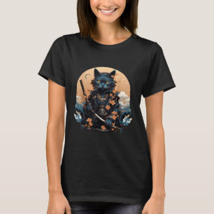 T-shirt Cute Japonais Samurai Chat Shirt Tattoo 2023 Kawai