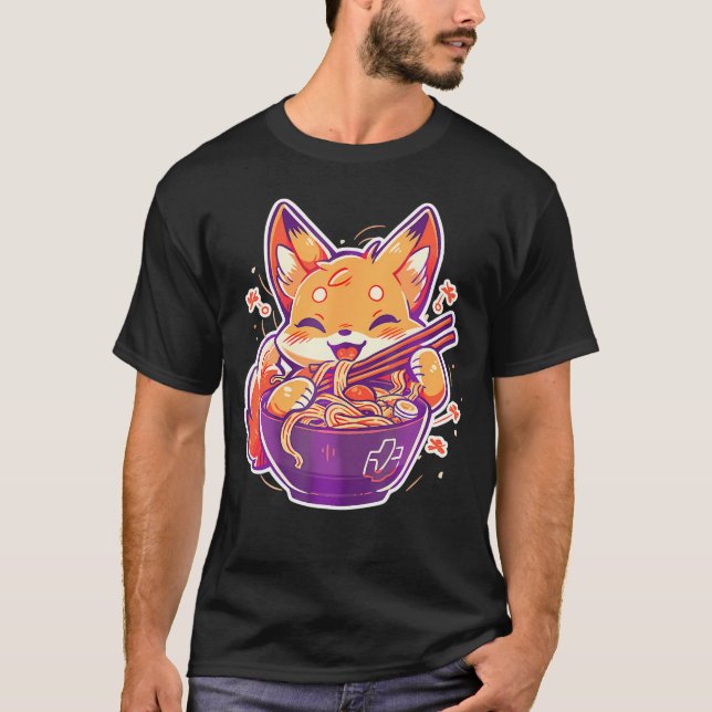 T-shirt Cute japonaise Anime Kawaii Fox manger Ramen Girls (Devant)