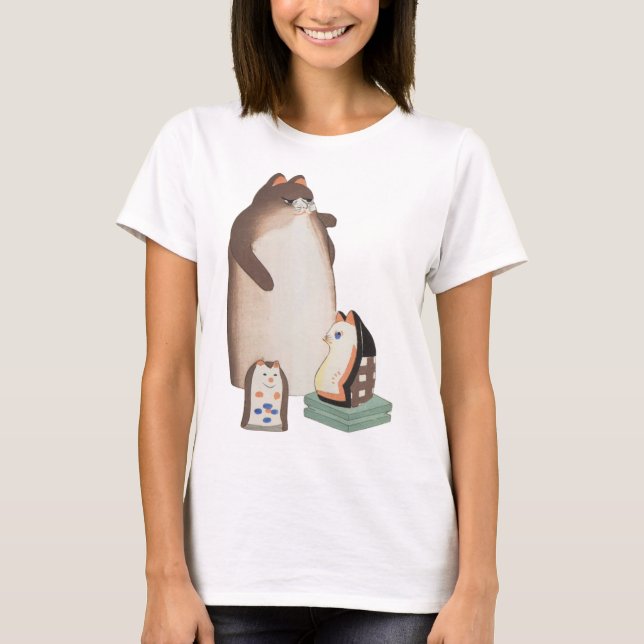 T-shirt Cute Japonaise Chat Famille Kawaii Kokeshi (Devant)