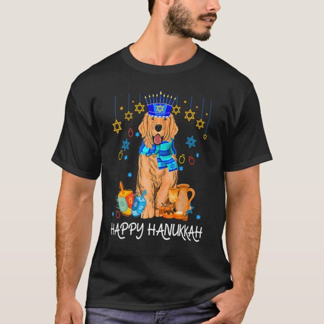 T-shirt Cute Jewish Golden Retriever Dog Menorah Hat Hanuk (Devant)