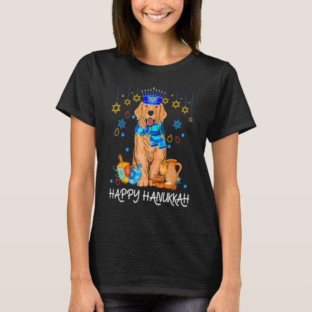 T-shirt Cute Jewish Golden Retriever Dog Menorah Hat Hanuk (Devant)