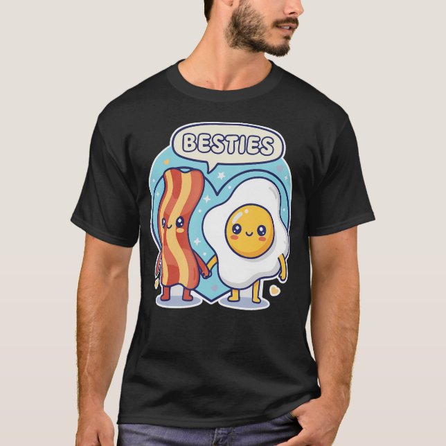 T-shirt Cute Kawai Bacon Egg Breakfast Besties Bff Friends (Devant)