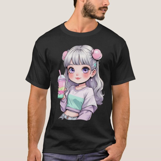 T-shirt ✨ Cute Kawaii Anime Girl Bubble Tea (Devant)