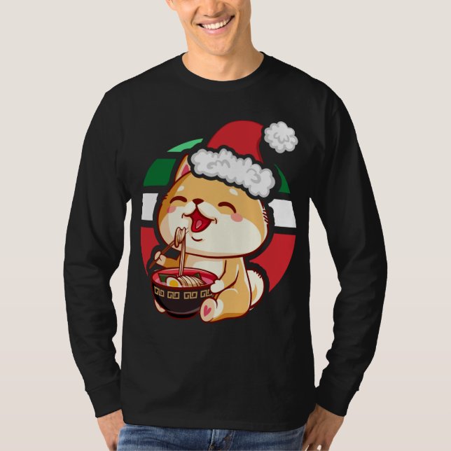T-shirt Cute Kawaii Anime Shiba Inu Chien Manger Ramen Chr (Devant)