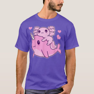T-shirt Cute Kawaii Aolotl Et Narwhal Anime Whale 