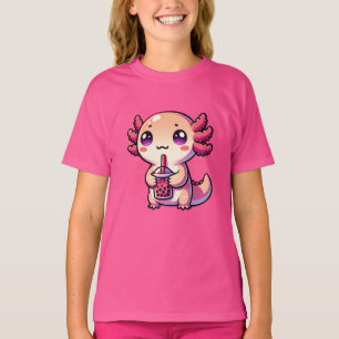T-shirt Cute Kawaii Axolotl avec thé à bulle