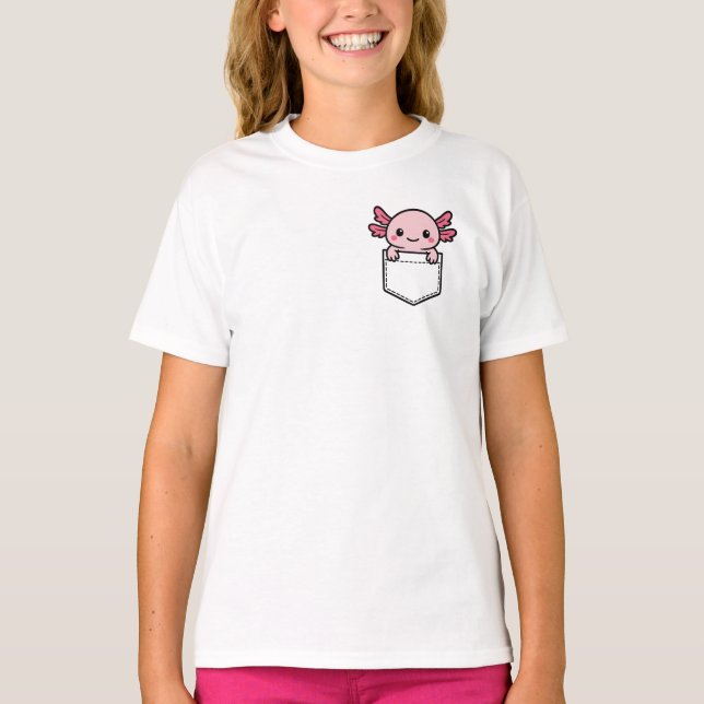 T-shirt Cute Kawaii Axolotl se jetant dans la poche (Devant)