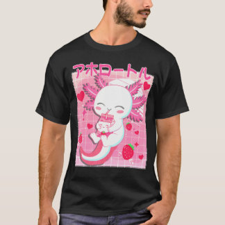 T-shirt Cute Kawaii Axolotl Strawberry Milk Anime japonais
