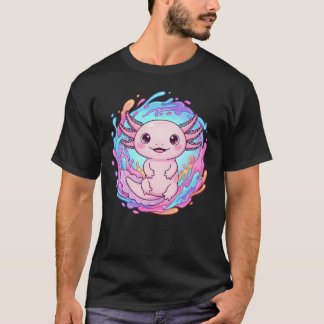 T-shirt Cute Kawaii Axolotl Water Splash Art