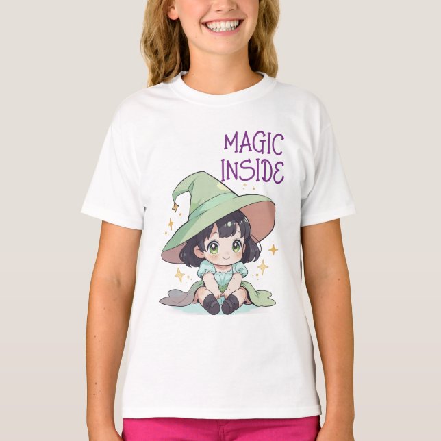 T-shirt Cute Kawaii Baby Witch Design pour enfants, Enfant (Devant)