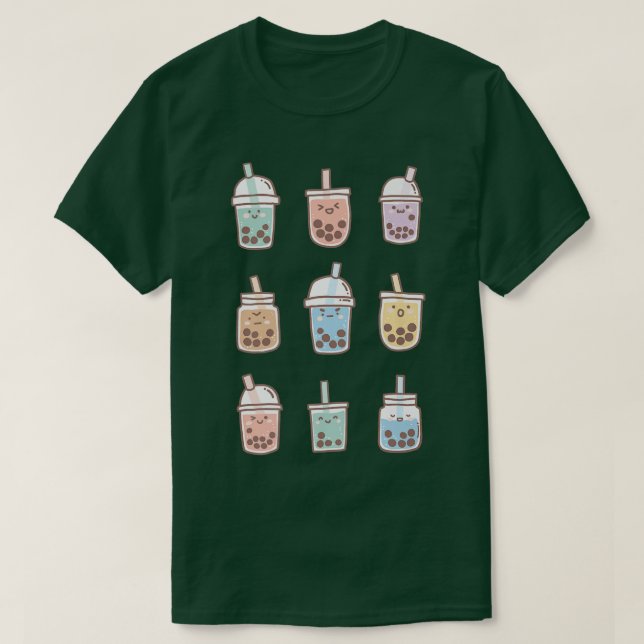 T-shirt Cute Kawaii Boba Anime Bubble Tea Pastel  799 (Design devant)