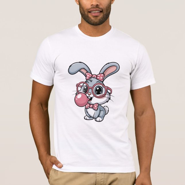 T-shirt Cute Kawaii Bunny with Glasses (Devant)