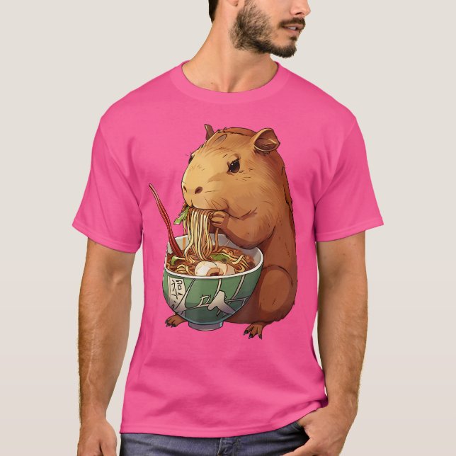 T-shirt Cute Kawaii Capybara Manger Japonais Ramen nouille (Devant)