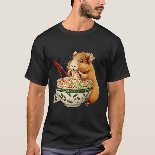 T-shirt Cute Kawaii Capybara Manger Japonais Ramen nouille (Devant)