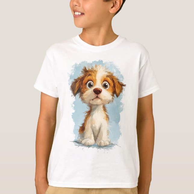 T-shirt Cute Kawaii Caricature Chiot (Devant)