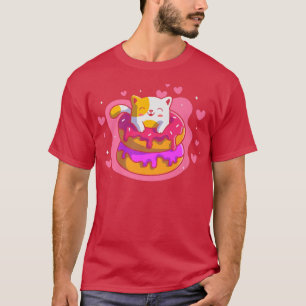 T-shirt Cute Kawaii Cat Donut Japonais Anime Style Drôle 