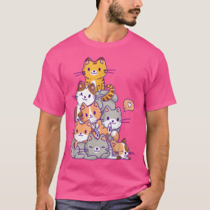 T-shirt Cute Kawaii Cat Kitty Meowtain Cats Pile Chibi Wom