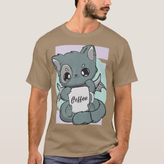 T-shirt Cute Kawaii Chat Avec Café Mug Moka Barista Neko