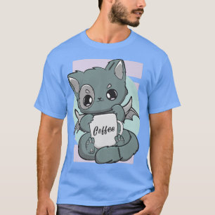 T-shirt Cute Kawaii Chat Avec Café Mug Moka Barista Neko