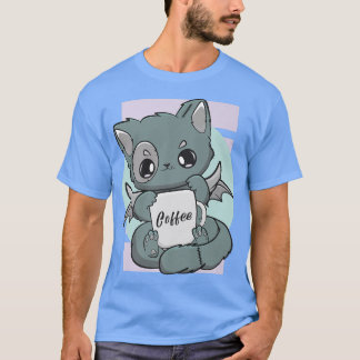 T-shirt Cute Kawaii Chat Avec Café Mug Moka Barista Neko
