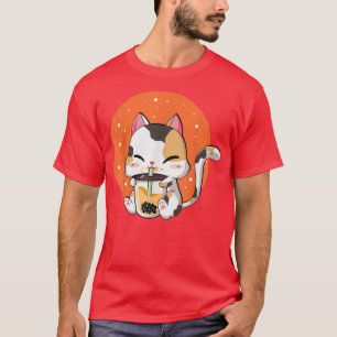 T-shirt Cute Kawaii Chat Boba Bubble Thé Lait Anime Neko K